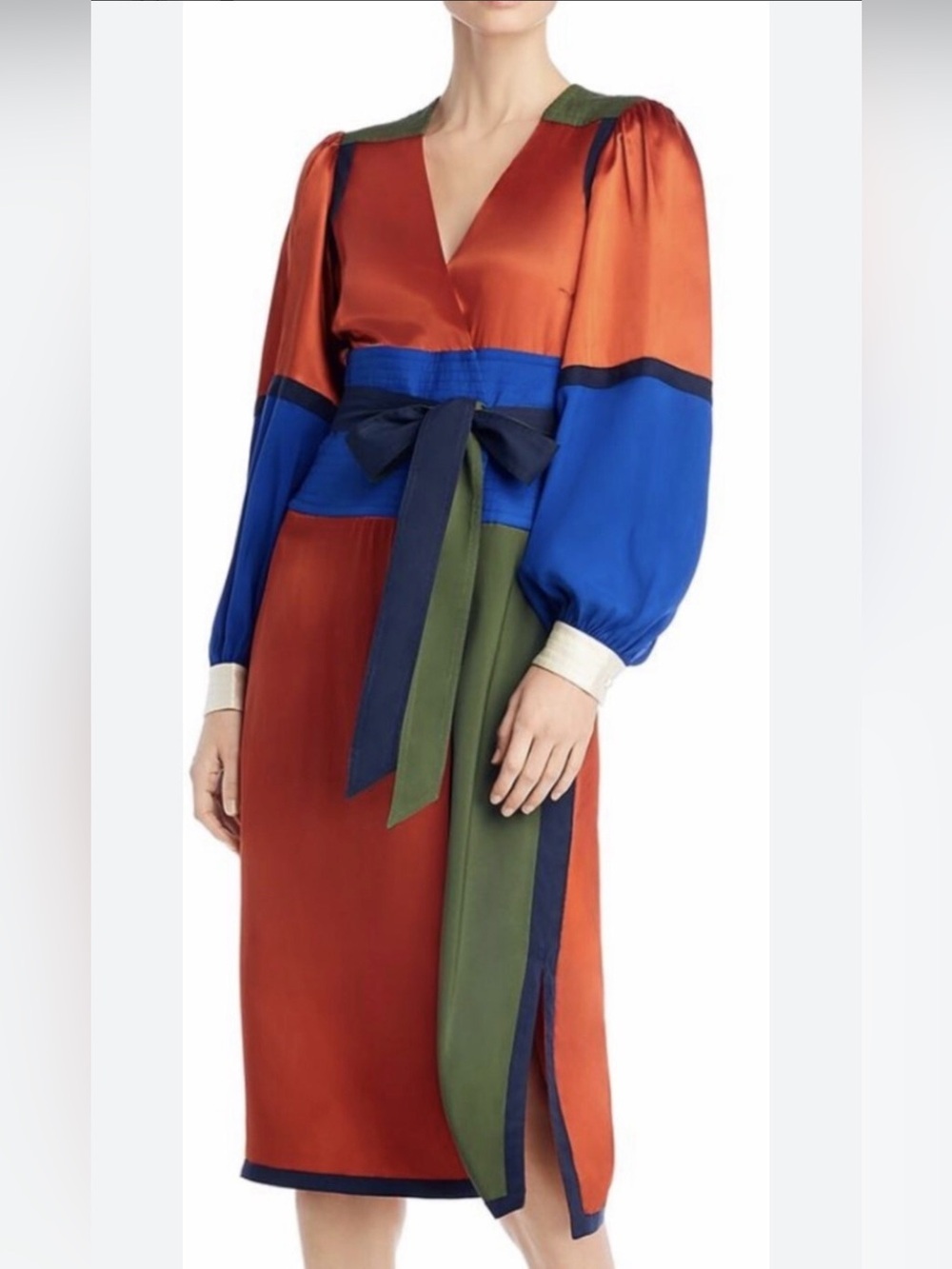 Tory Burch Kola Colorblock Wrap in Rust, Royal Blue & Forest Green Size 4